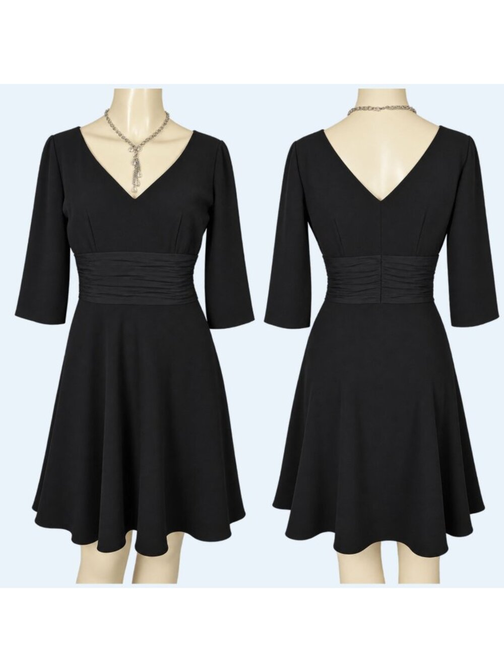Maggy London Dress Womens 4 Black Empire Waist V Neck V Back Silk Trim Cocktail